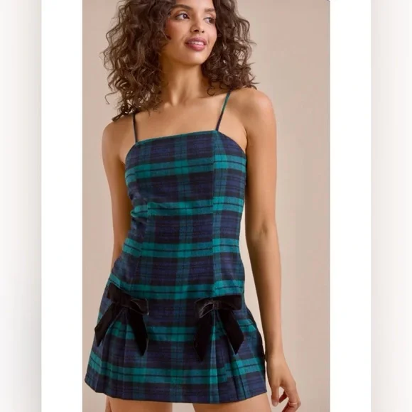 Altar’d State Plaid bow Mini Dress, NWT - Picture 2 of 4